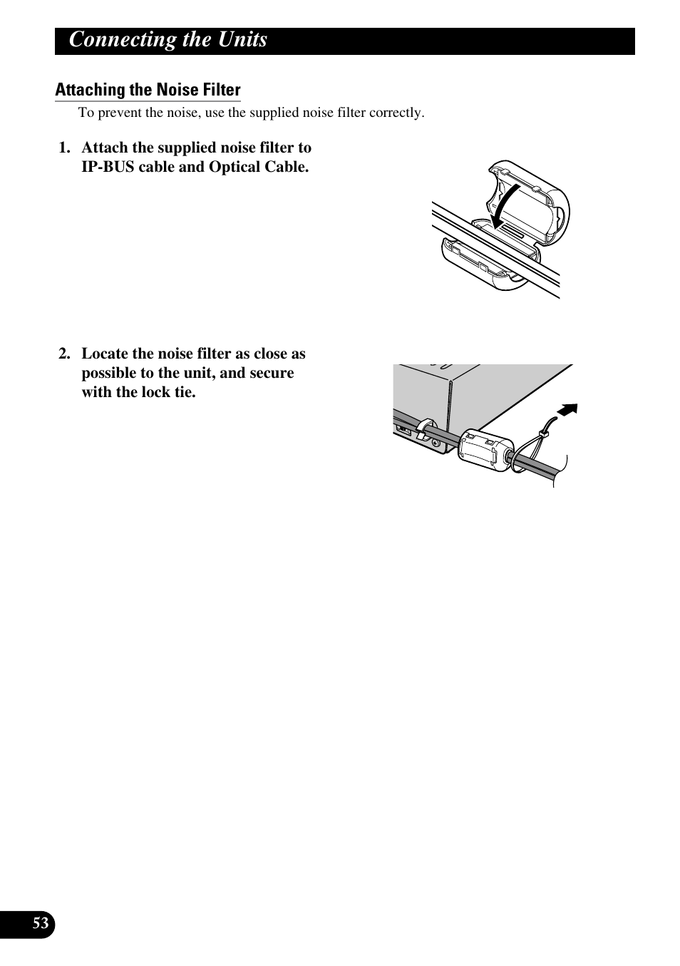 Attaching the noise filter, Connecting the units | Pioneer DEQ-P90 User Manual | Page 54 / 58