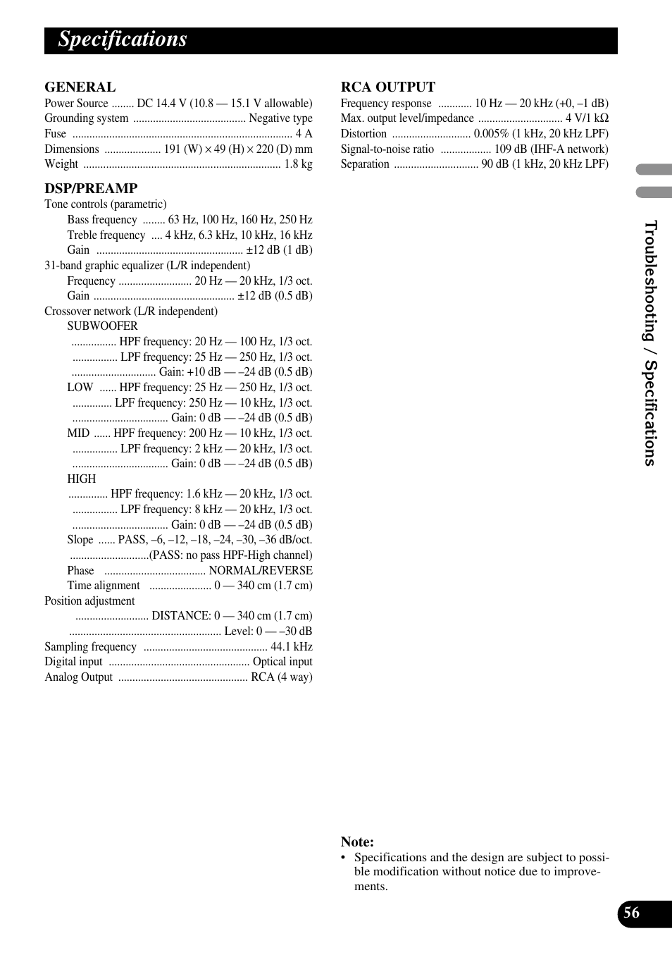 Specifications | Pioneer DEQ-P90 User Manual | Page 57 / 58