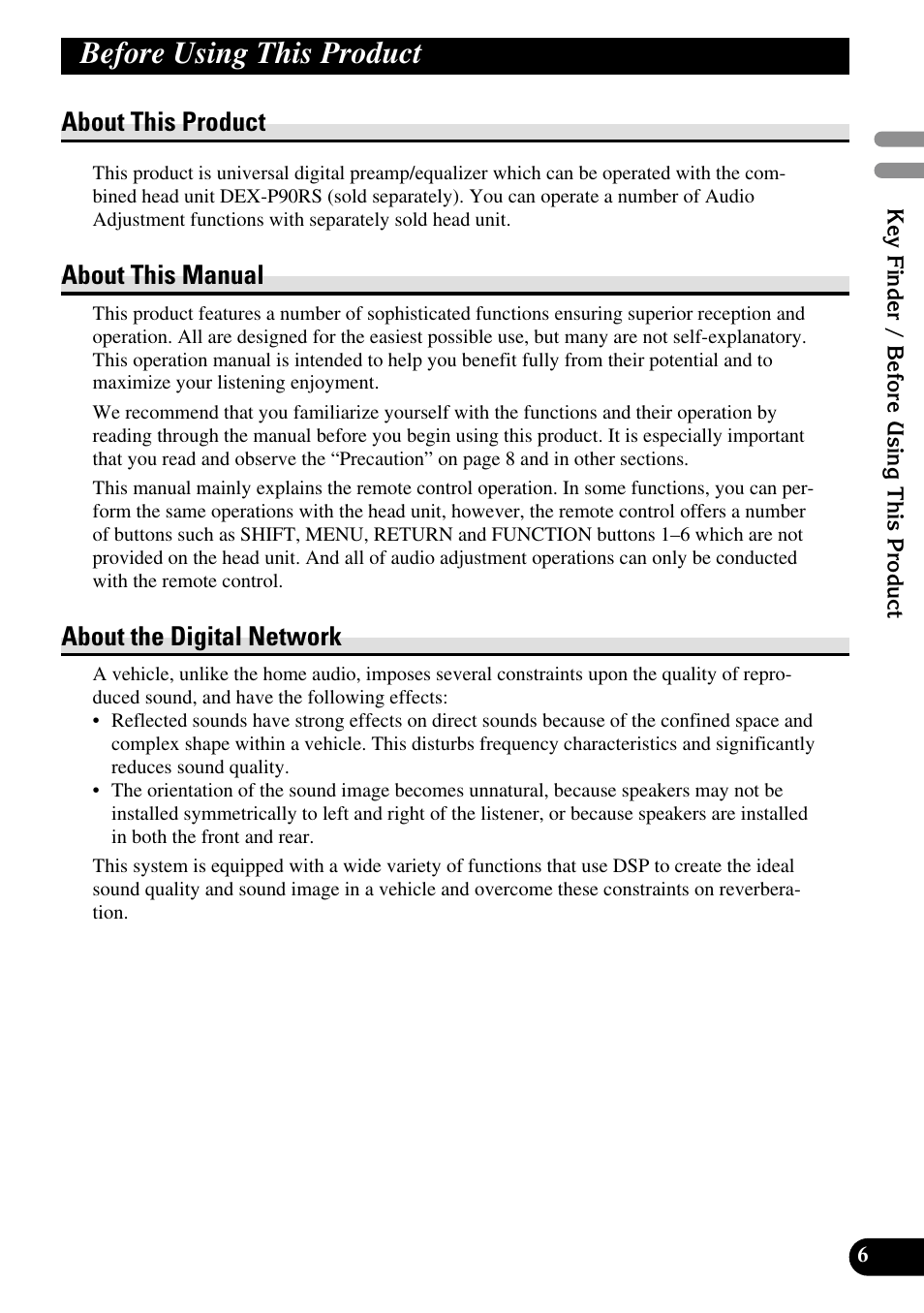 Before using this product, About this product, About this manual | About the digital network | Pioneer DEQ-P90 User Manual | Page 7 / 58