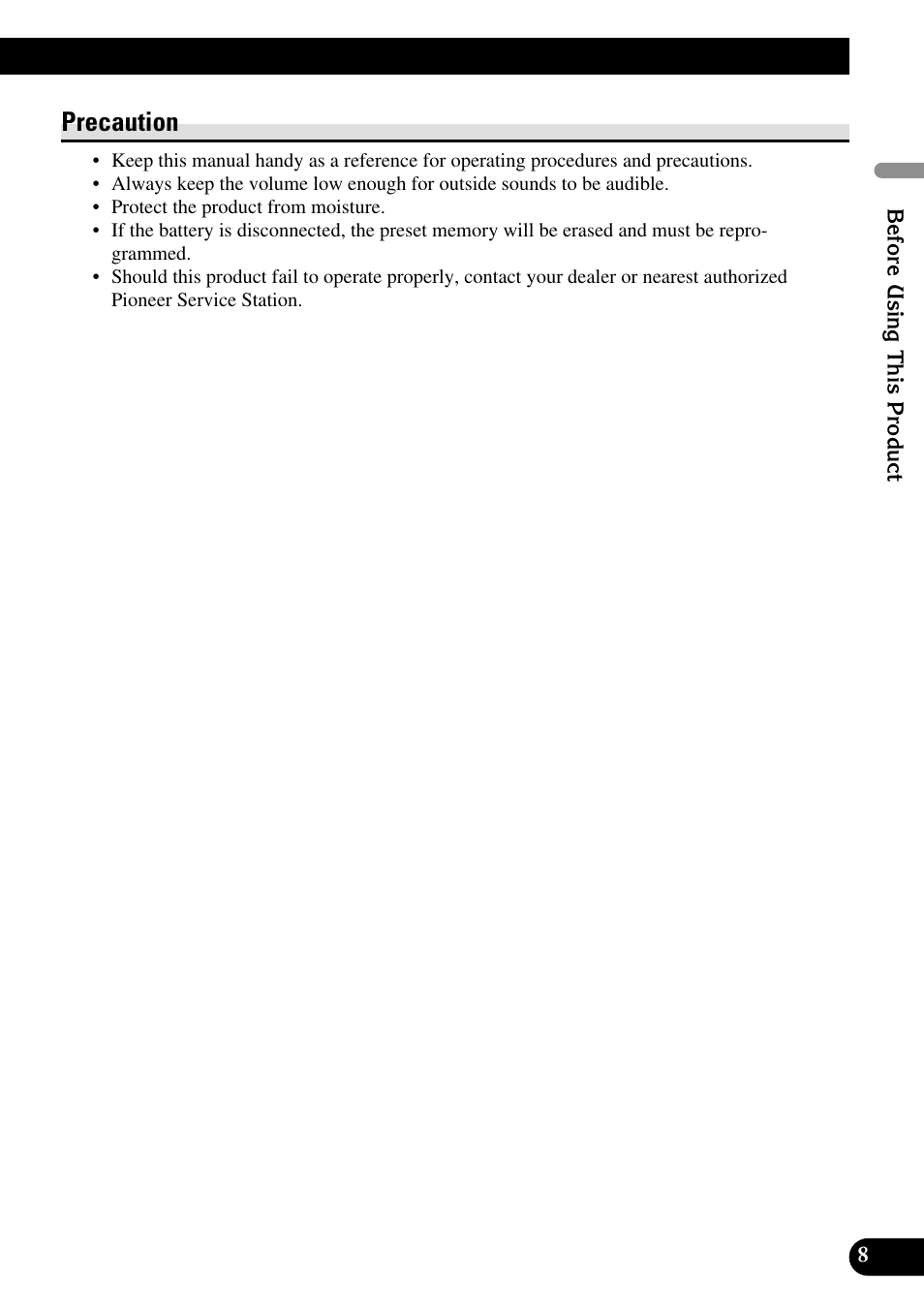 Precaution | Pioneer DEQ-P90 User Manual | Page 9 / 58