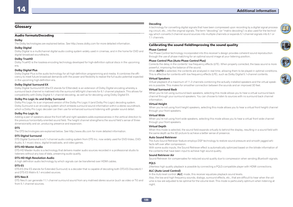 Glossary | Pioneer SC-1223-S User Manual | Page 109 / 119