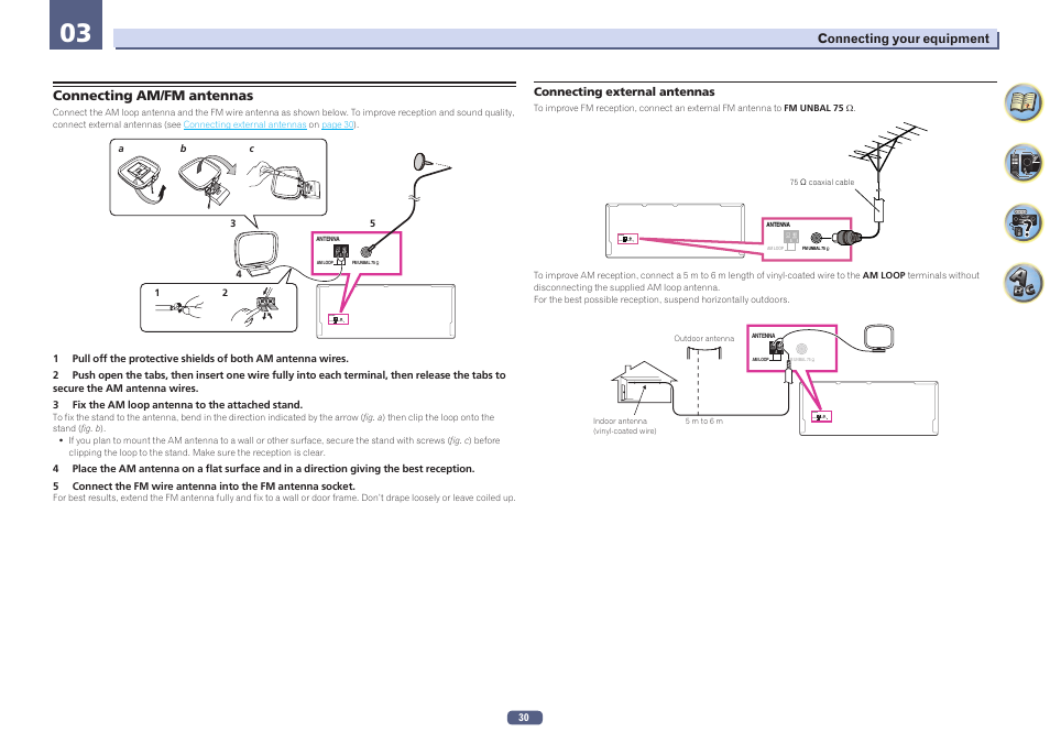 Connecting am/fm antennas | Pioneer SC-1223-S User Manual | Page 30 / 119