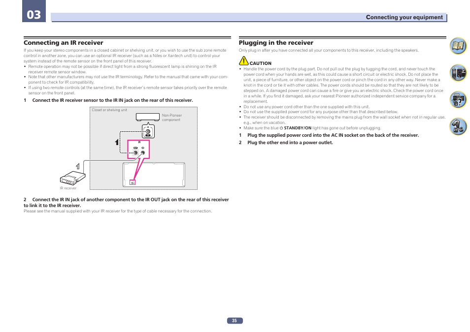 Connecting an ir receiver plugging in the receiver | Pioneer SC-1223-S User Manual | Page 35 / 119