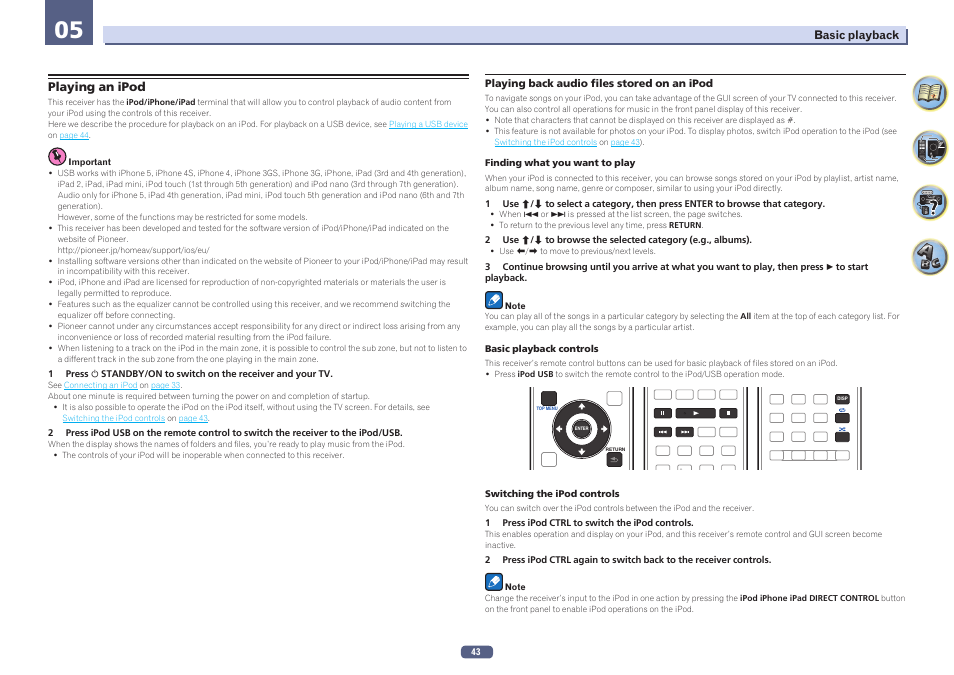 Playing an ipod | Pioneer SC-1223-S User Manual | Page 43 / 119