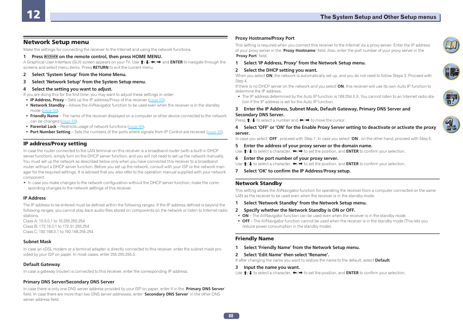 Network setup menu | Pioneer SC-1223-S User Manual | Page 88 / 119