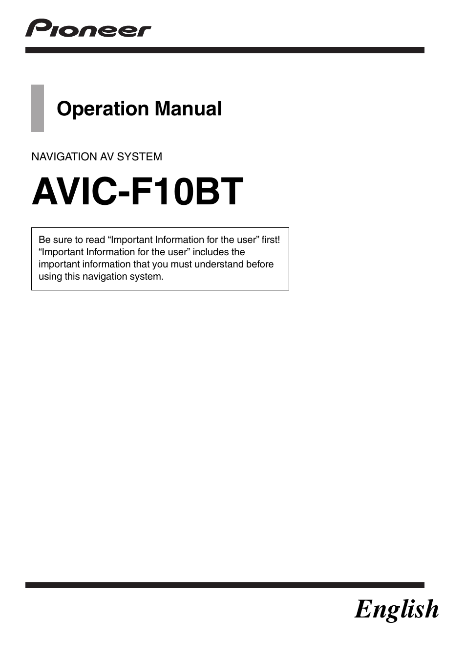 Pioneer AVIC-F10BT User Manual | 180 pages