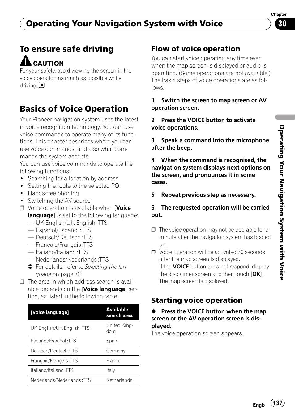 Basics of voice operation, Flow of voice operation 137, Starting voice operation 137 | Operating your navigation system with voice, Flow of voice operation, Starting voice operation | Pioneer AVIC-F10BT User Manual | Page 137 / 180