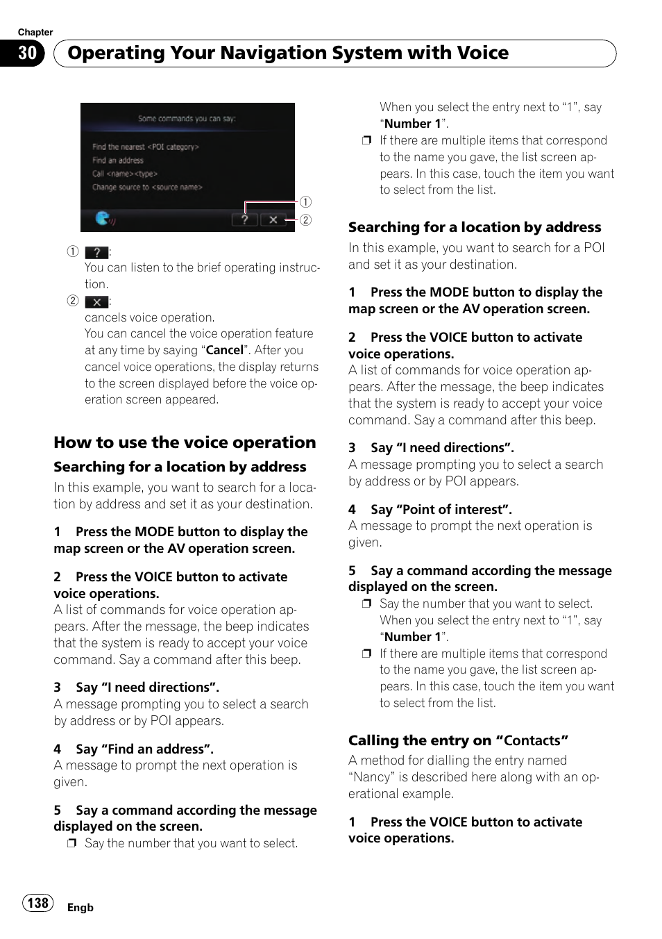 How to use the voice operation 138, Operating your navigation system with voice, How to use the voice operation | Pioneer AVIC-F10BT User Manual | Page 138 / 180