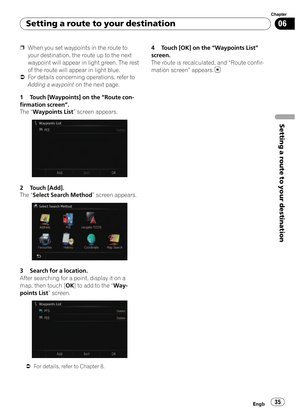 Setting a route to your destination | Pioneer AVIC-F10BT User Manual | Page 35 / 180