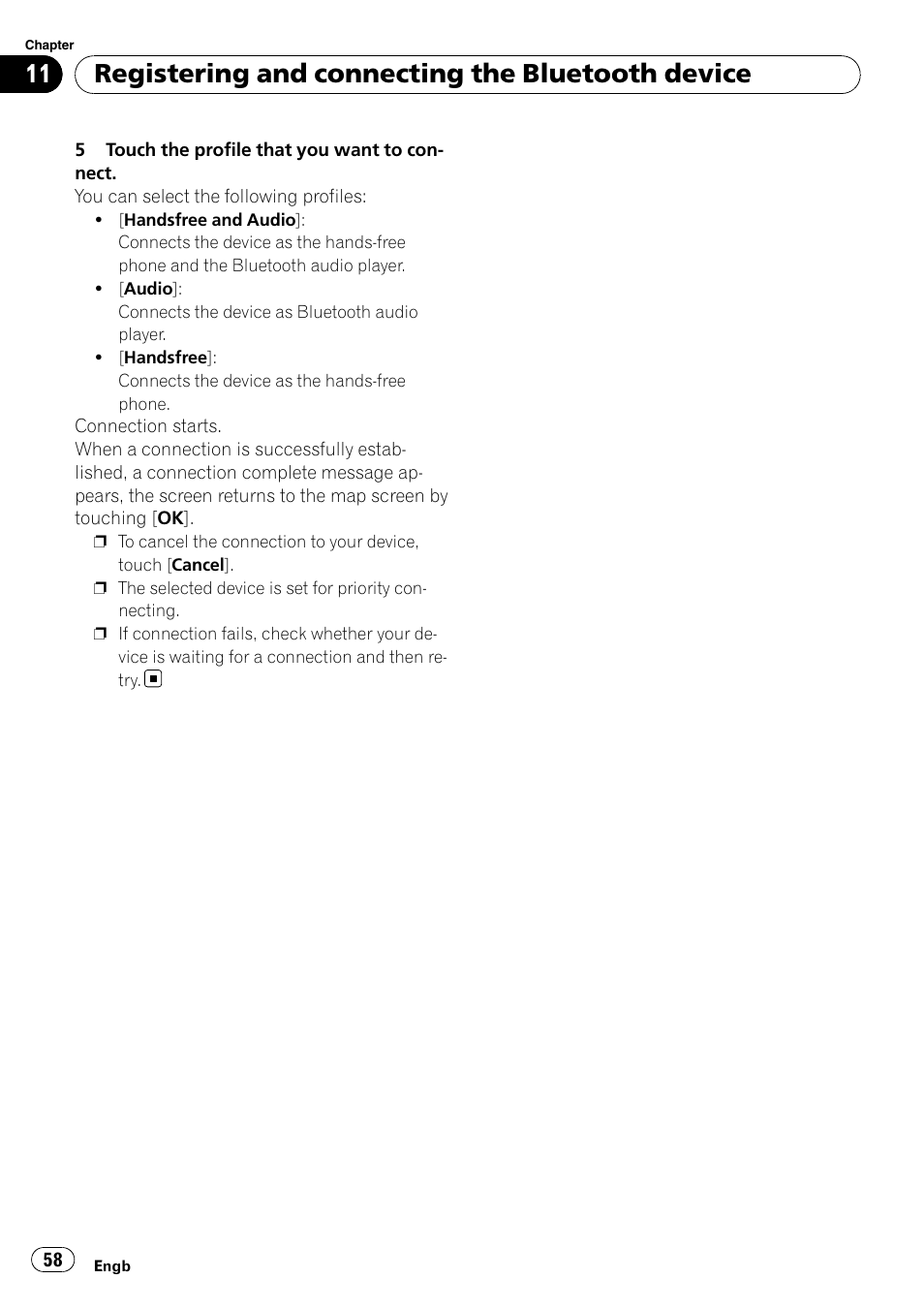 Registering and connecting the bluetooth device | Pioneer AVIC-F10BT User Manual | Page 58 / 180
