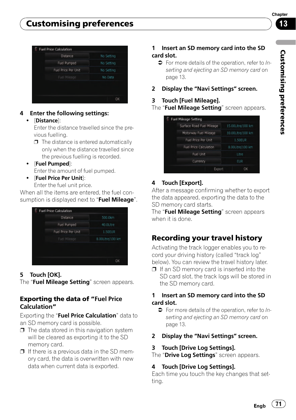 Recording your travel history 71, Customising preferences, Recording your travel history | Pioneer AVIC-F10BT User Manual | Page 71 / 180