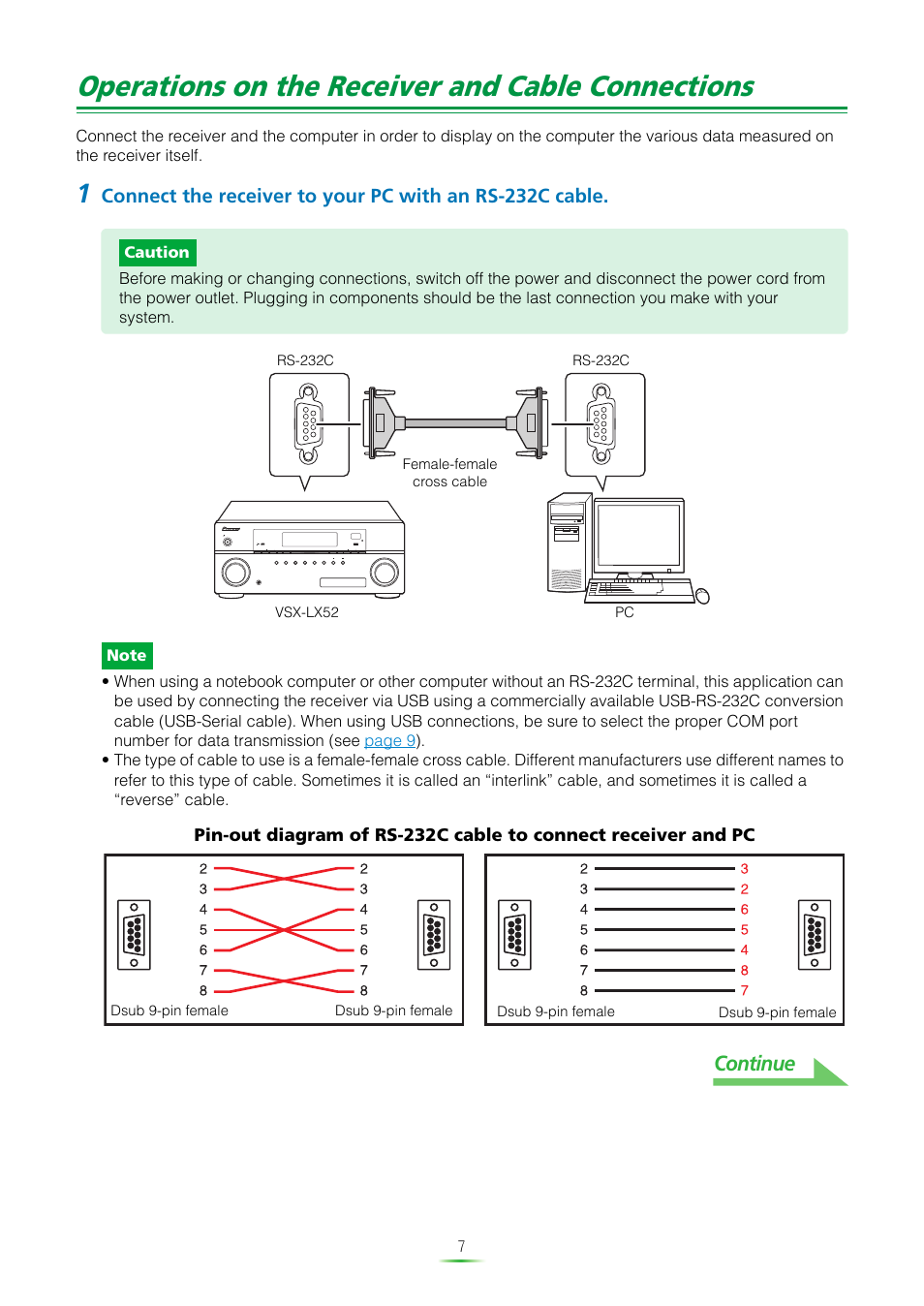 Operations on the receiver and cable connections, Continue | Pioneer VSX-LX52 User Manual | Page 7 / 35