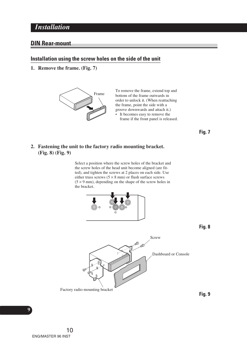Din rear-mount, Installation | Pioneer DEH-P70BT User Manual | Page 10 / 86