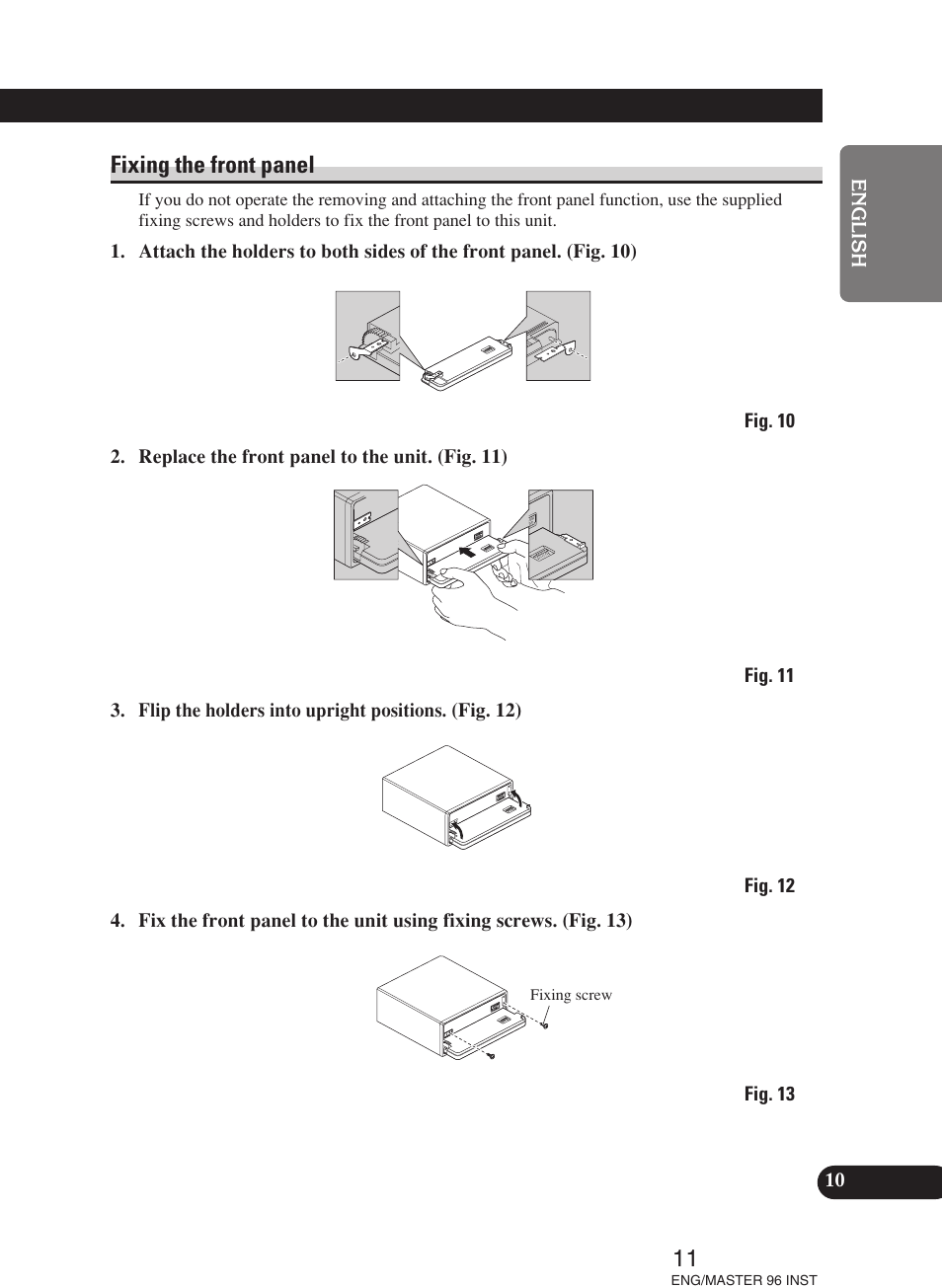Fixing the front panel | Pioneer DEH-P70BT User Manual | Page 11 / 86