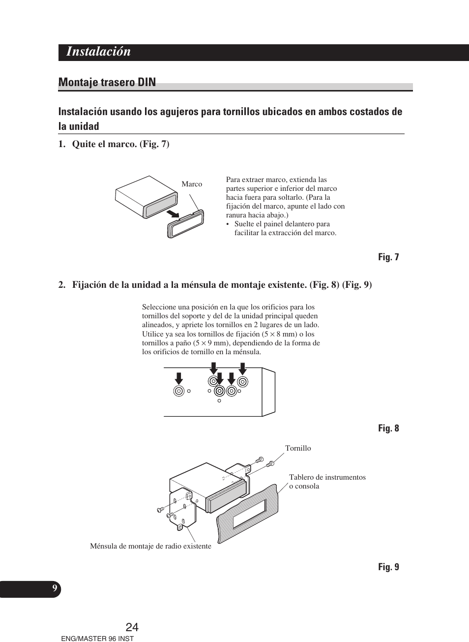 Montaje trasero din, Instalación | Pioneer DEH-P70BT User Manual | Page 24 / 86