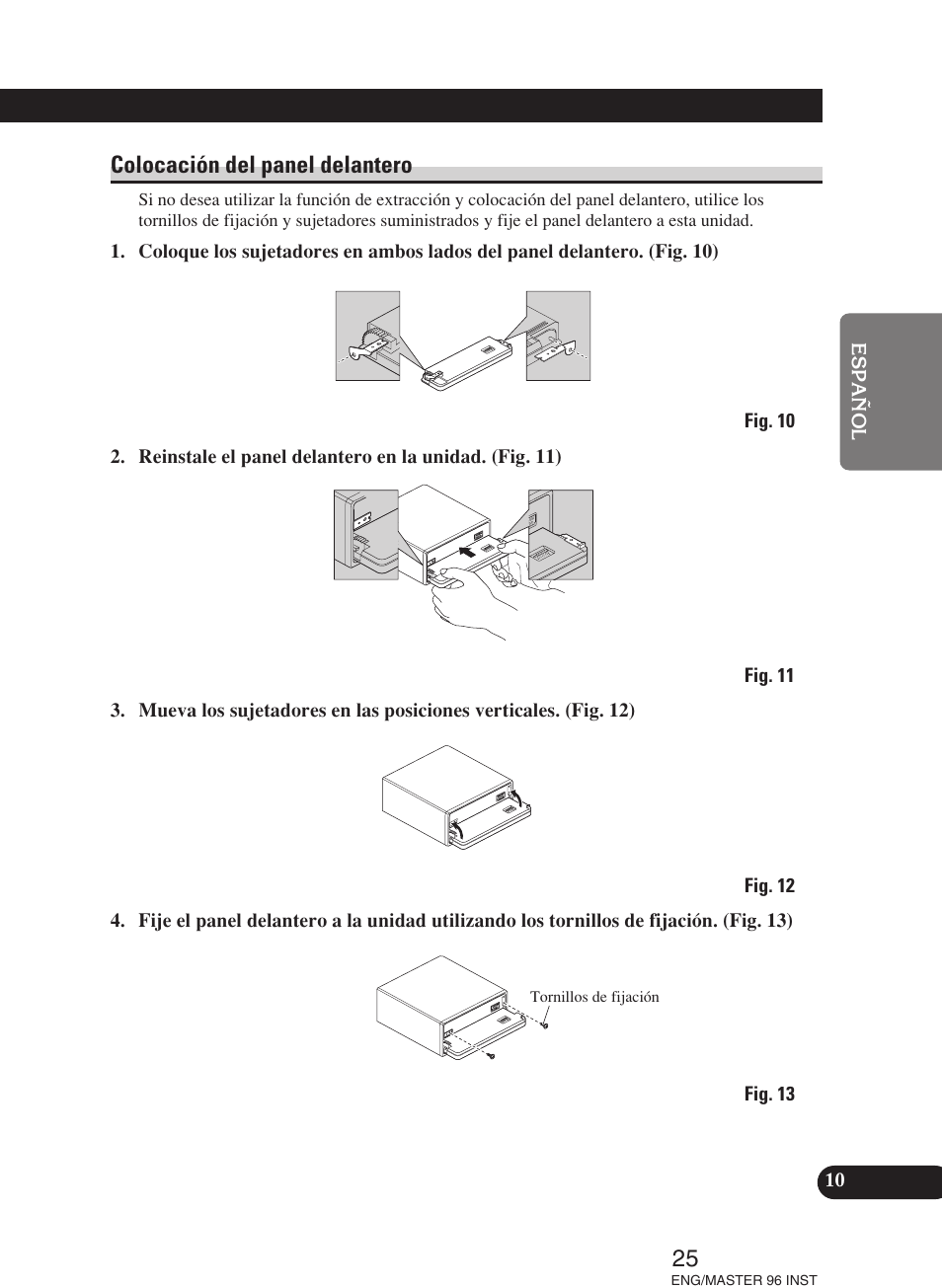 Colocación del panel delantero | Pioneer DEH-P70BT User Manual | Page 25 / 86