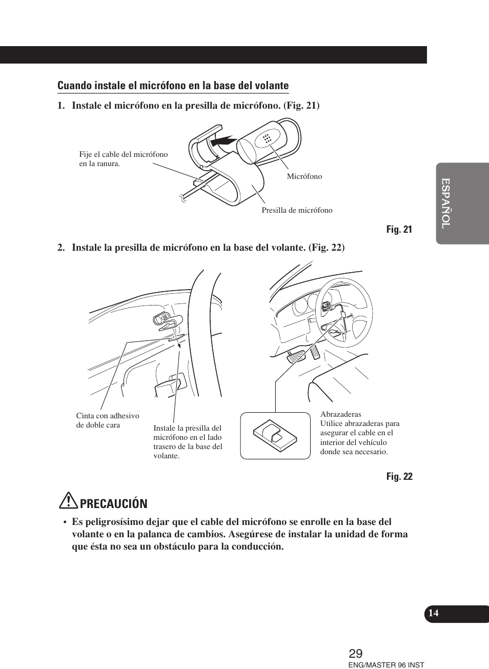 Precaución | Pioneer DEH-P70BT User Manual | Page 29 / 86