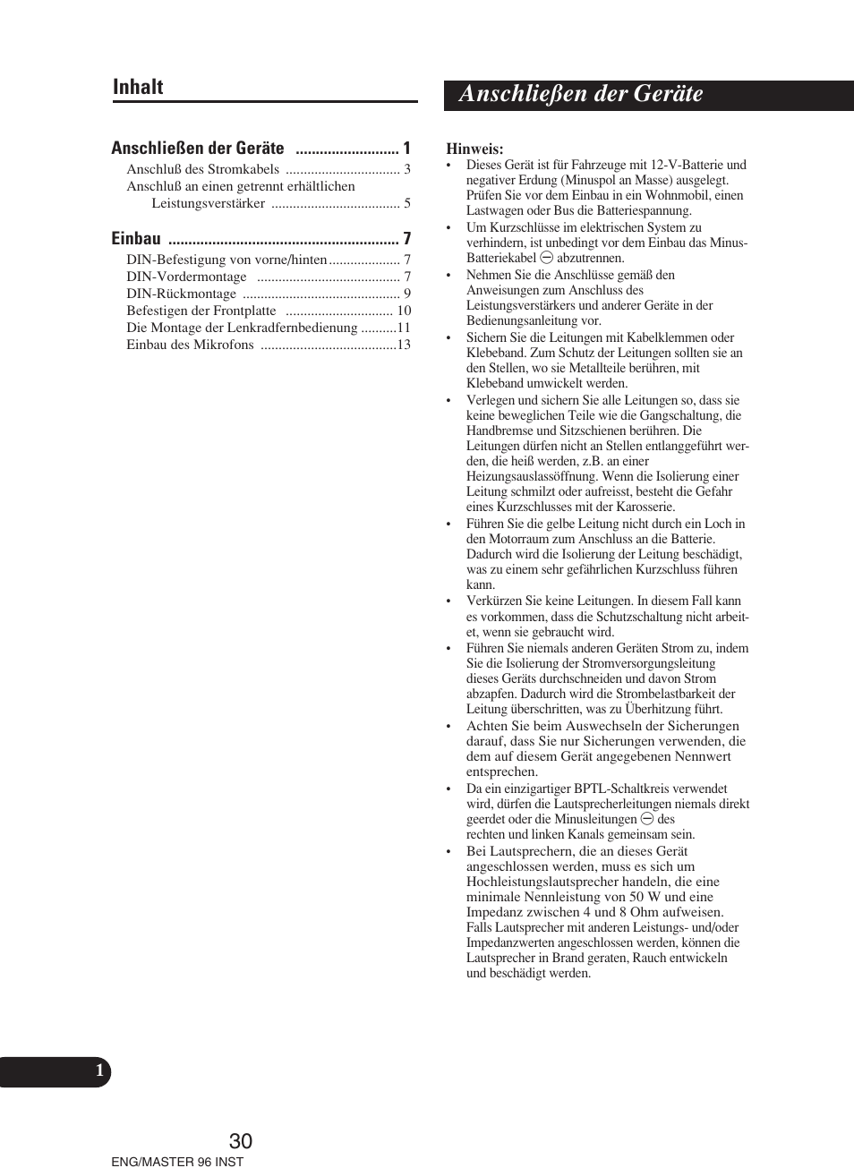 Deutsch, Anschließen der geräte, 30 inhalt | Pioneer DEH-P70BT User Manual | Page 30 / 86