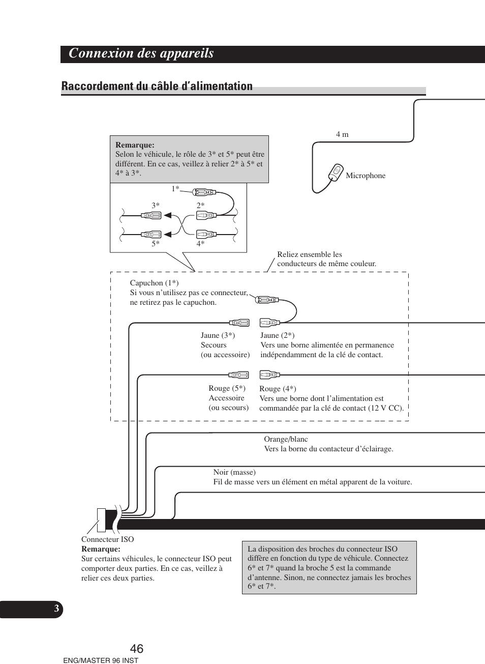 Raccordement du câble d’alimentation, Connexion des appareils | Pioneer DEH-P70BT User Manual | Page 46 / 86