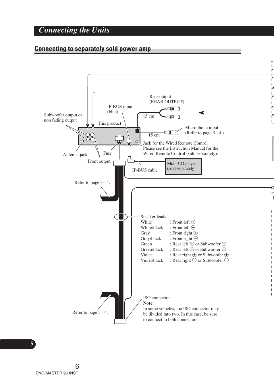 Connecting to separately sold power amp, Connecting the units | Pioneer DEH-P70BT User Manual | Page 6 / 86