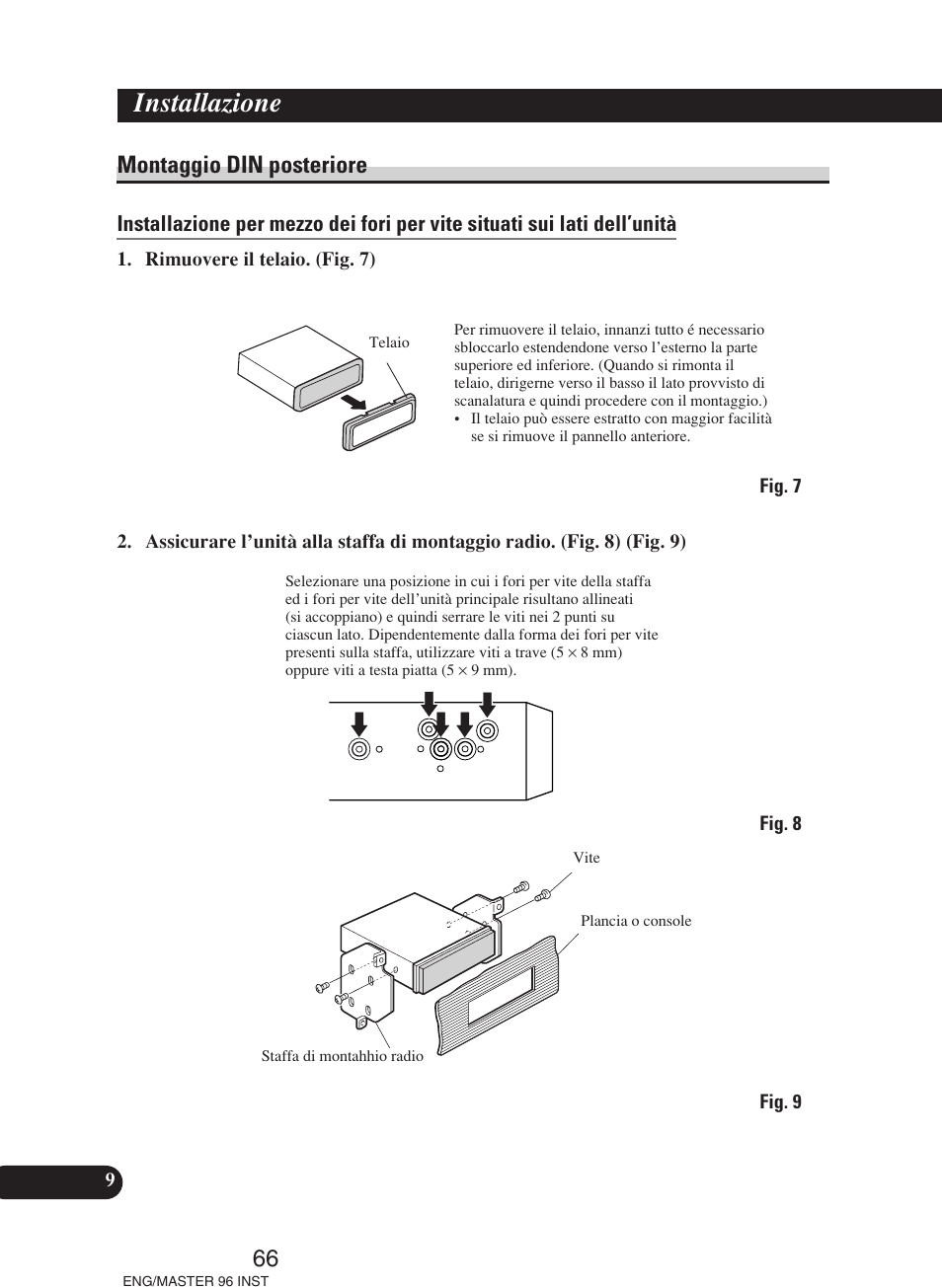 Montaggio din posteriore, Installazione | Pioneer DEH-P70BT User Manual | Page 66 / 86