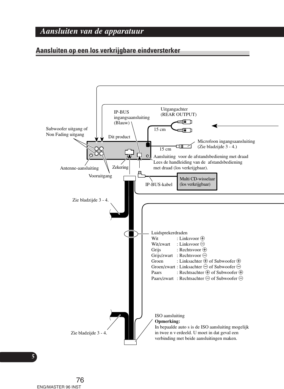 Aansluiten op een los verkrijgbare, Eindversterker, Aansluiten van de apparatuur | Aansluiten op een los verkrijgbare eindversterker | Pioneer DEH-P70BT User Manual | Page 76 / 86