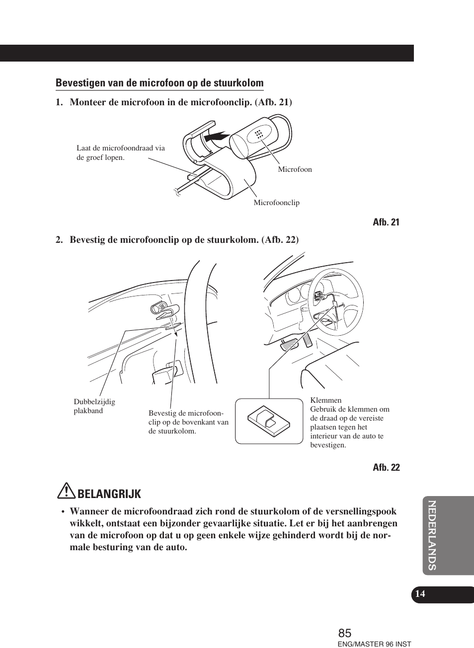 Belangrijk | Pioneer DEH-P70BT User Manual | Page 85 / 86