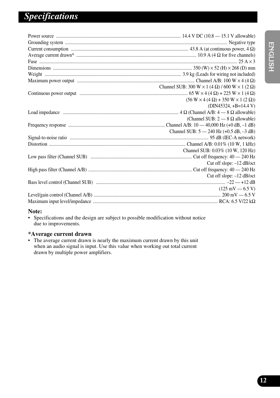 Specifications | Pioneer GM-D515 User Manual | Page 13 / 74