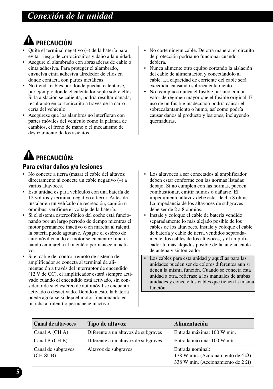 Conexión de la unidad | Pioneer GM-D515 User Manual | Page 18 / 74