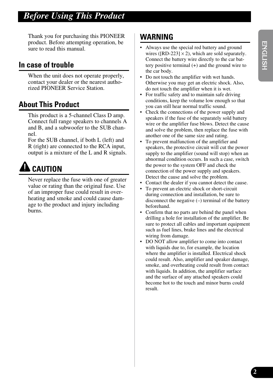 Before using this product, About this product, Caution | Warning | Pioneer GM-D515 User Manual | Page 3 / 74