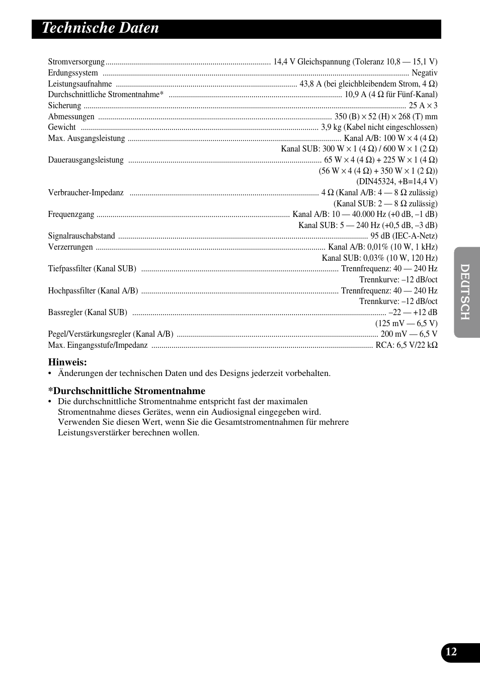 Technische daten | Pioneer GM-D515 User Manual | Page 37 / 74