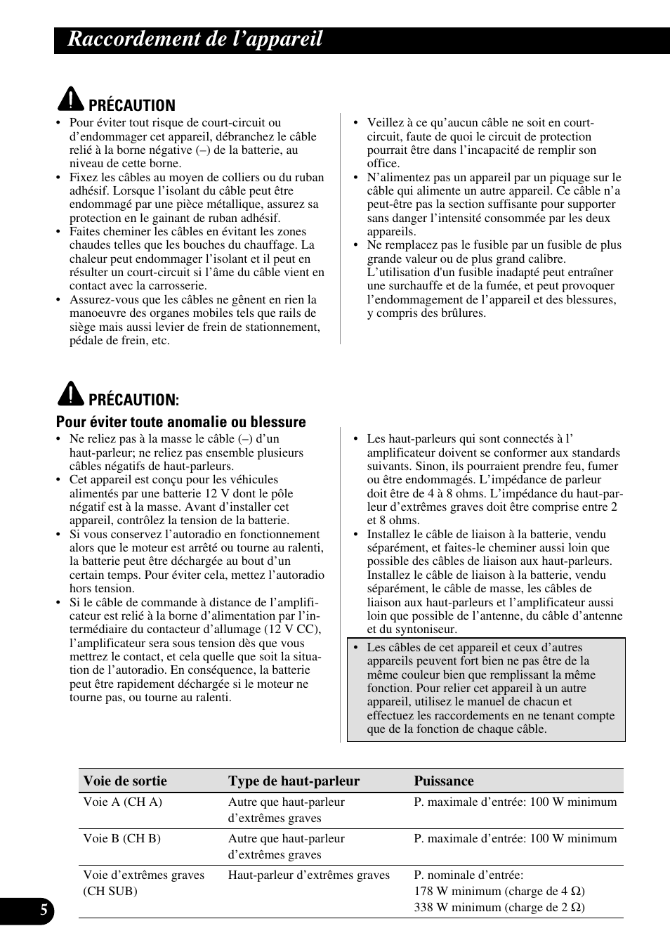 Raccordement de l’appareil | Pioneer GM-D515 User Manual | Page 42 / 74