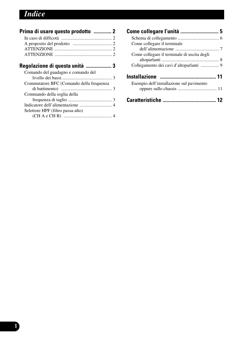 Italiano, Indice | Pioneer GM-D515 User Manual | Page 50 / 74