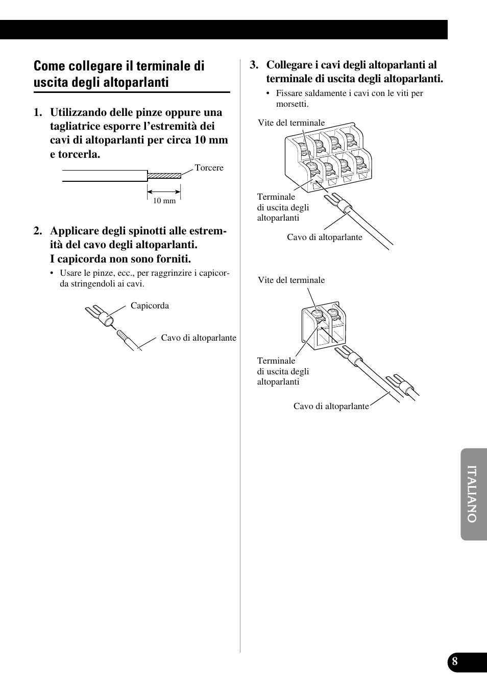 Come collegare il terminale di uscita degli, Altoparlanti | Pioneer GM-D515 User Manual | Page 57 / 74