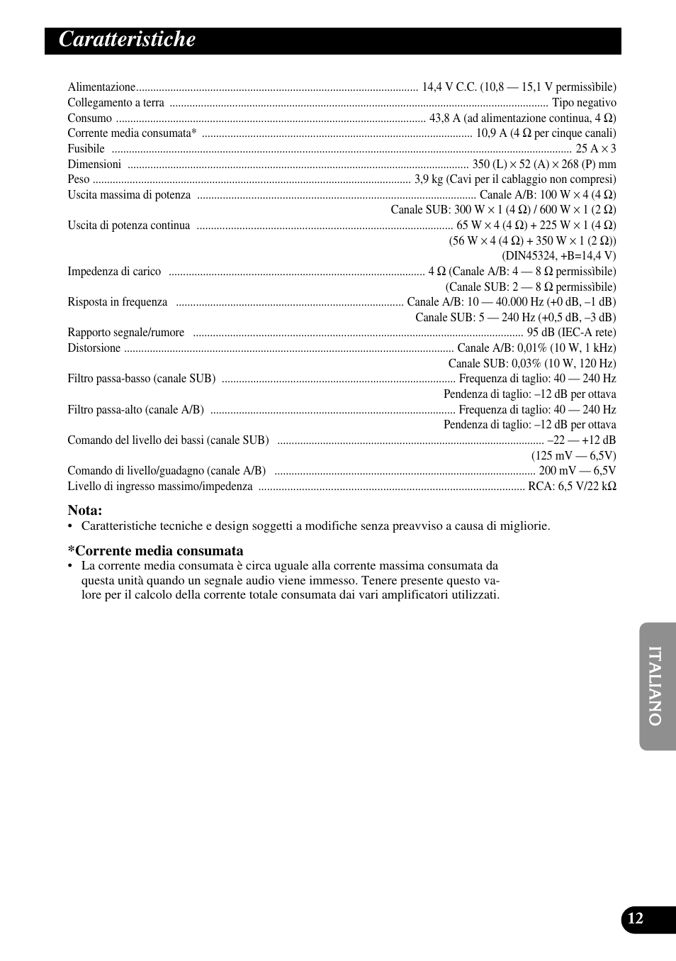 Caratteristiche | Pioneer GM-D515 User Manual | Page 61 / 74