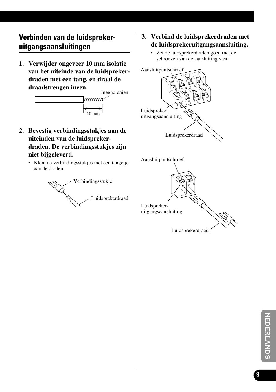 Verbinden van de luidspreker, Uitgangsaansluitingen | Pioneer GM-D515 User Manual | Page 69 / 74