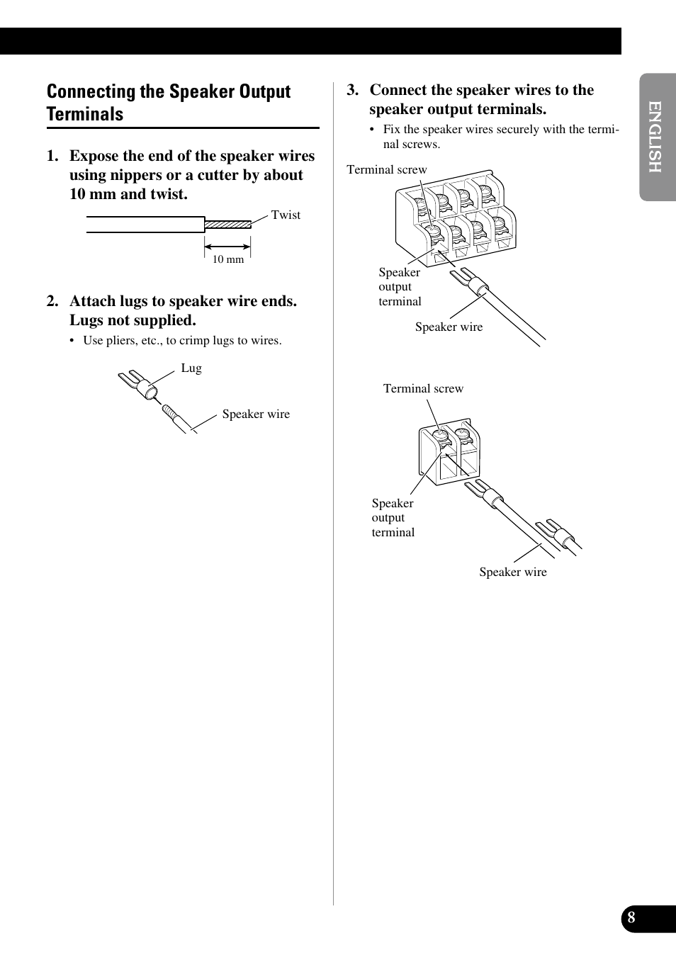 Connecting the speaker output terminals | Pioneer GM-D515 User Manual | Page 9 / 74