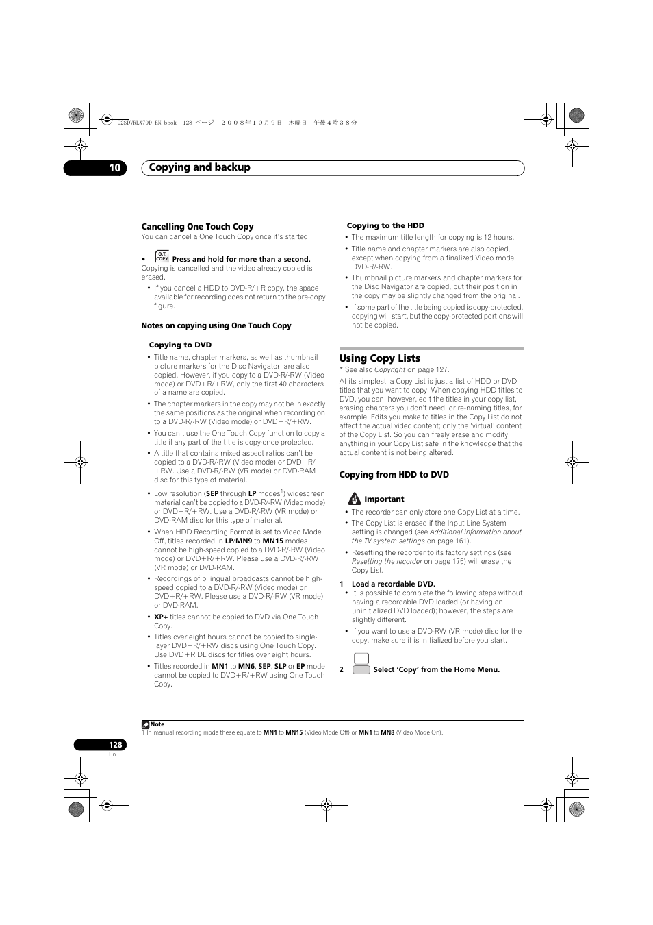 Using copy lists, Copying and backup 10 | Pioneer LX01 User Manual | Page 128 / 182