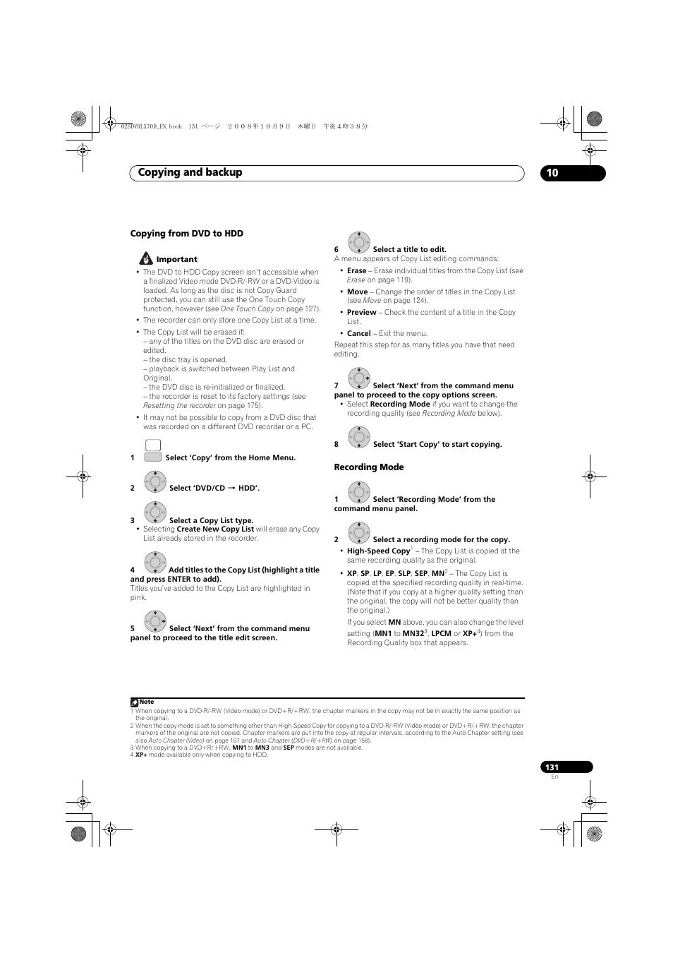 Copying and backup 10 | Pioneer LX01 User Manual | Page 131 / 182