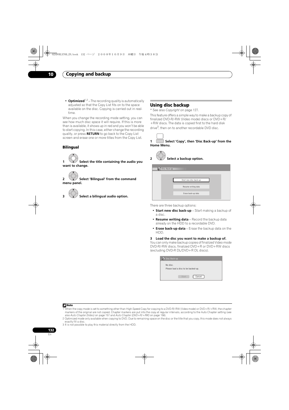 Using disc backup, Copying and backup 10 | Pioneer LX01 User Manual | Page 132 / 182