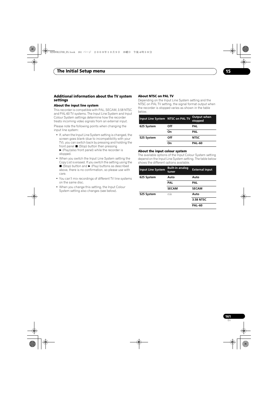 The initial setup menu 15 | Pioneer LX01 User Manual | Page 161 / 182