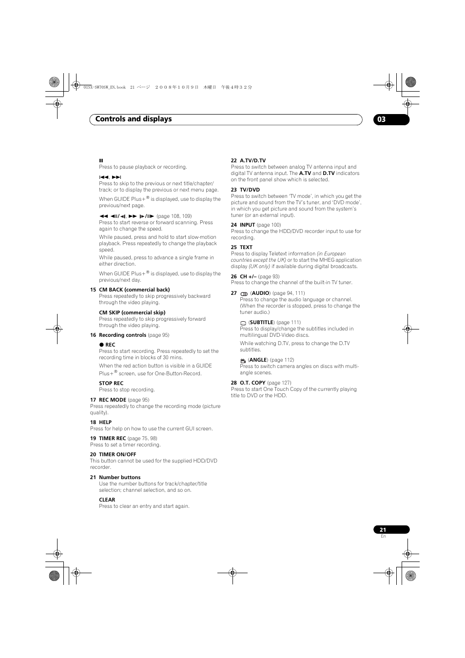 Controls and displays 03 | Pioneer LX01 User Manual | Page 21 / 182