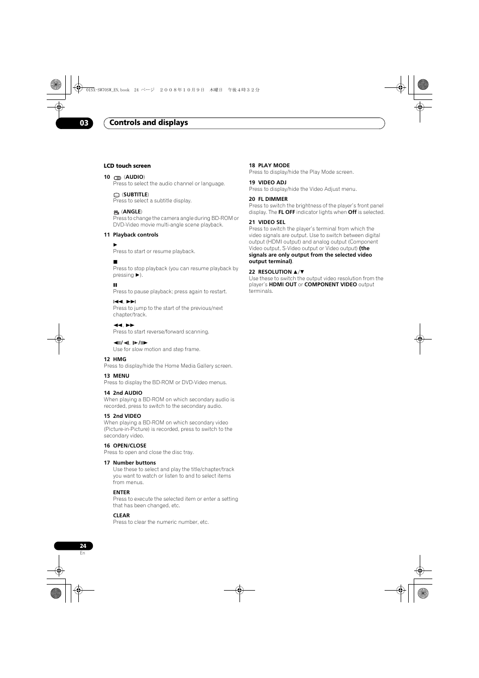 Controls and displays 03 | Pioneer LX01 User Manual | Page 24 / 182