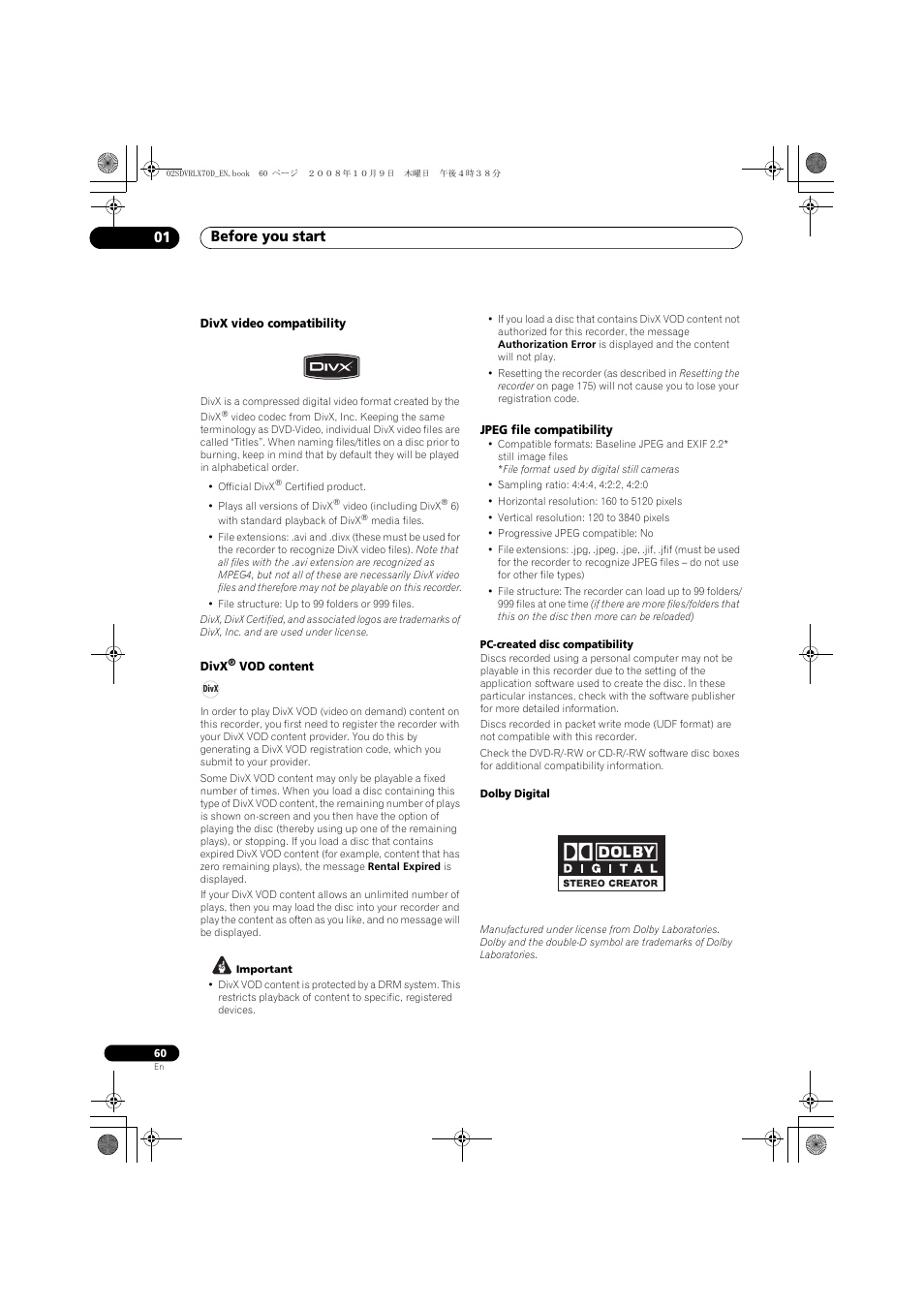Before you start 01 | Pioneer LX01 User Manual | Page 60 / 182