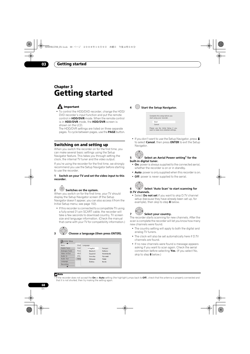 Switching on and setting up, Getting started, Getting started 03 | Chapter 3 | Pioneer LX01 User Manual | Page 68 / 182