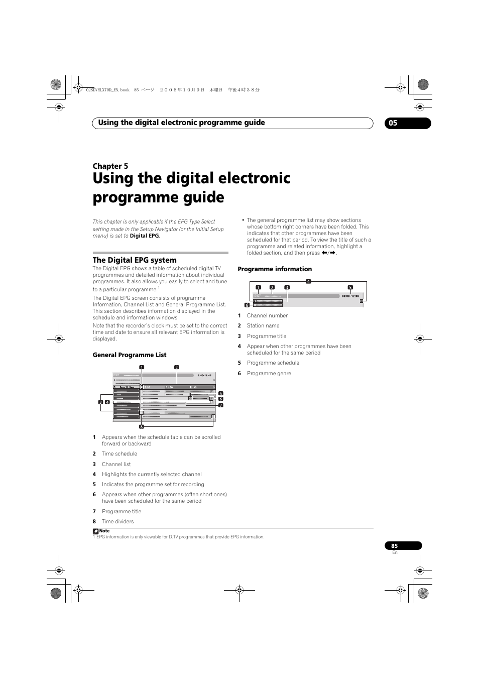 The digital epg system, Using the digital electronic programme guide, Using the digital electronic programme guide 05 | Chapter 5 | Pioneer LX01 User Manual | Page 85 / 182