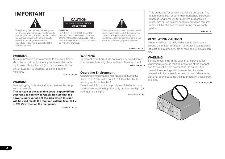 Important, Caution | Pioneer VSX-322-K User Manual | Page 2 / 31