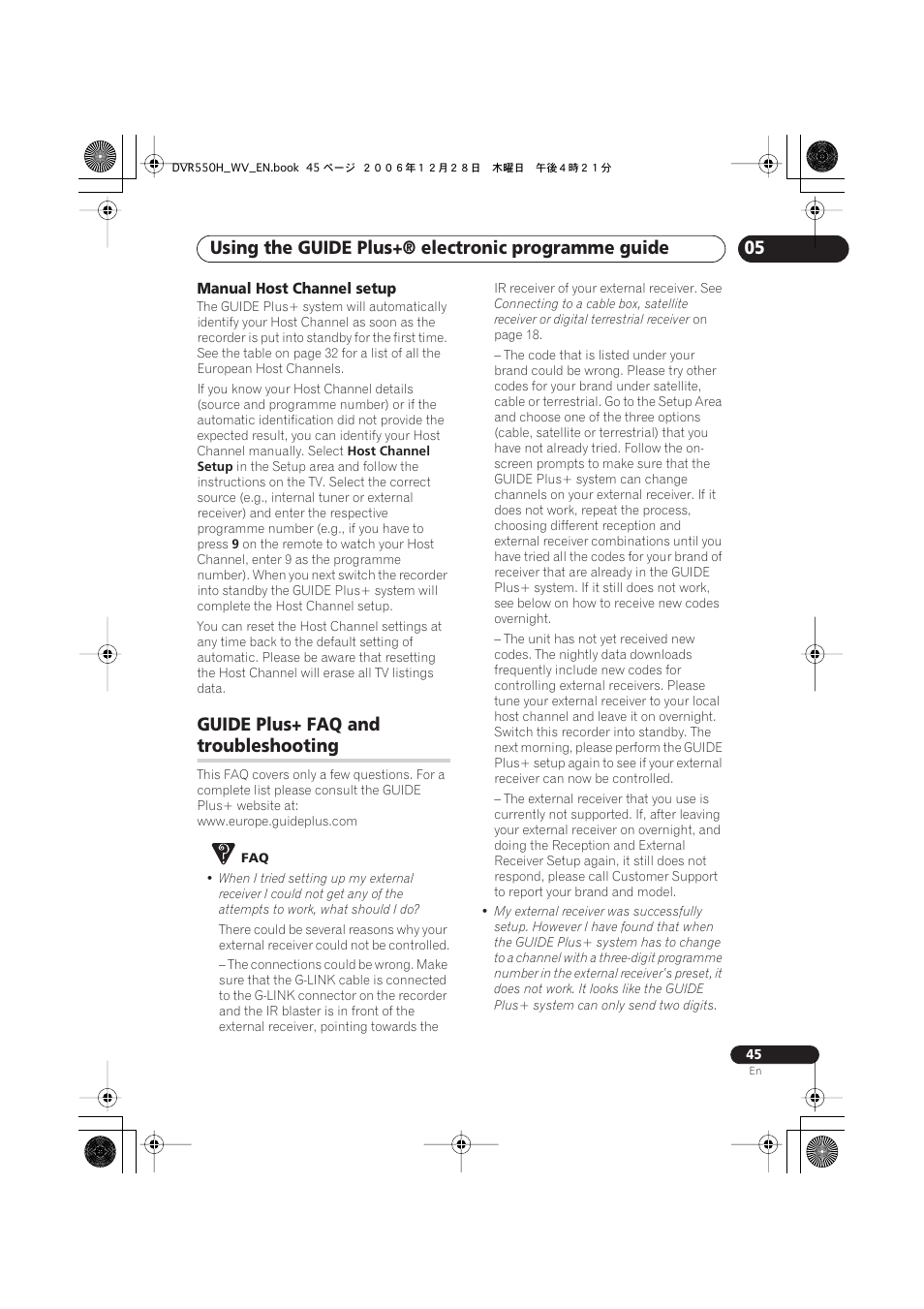 Guide plus+® faq and troubleshooting, Using the guide plus+® electronic programme guide, Guide plus+ faq and | Troubleshooting | Pioneer DVR-550H-S User Manual | Page 45 / 142