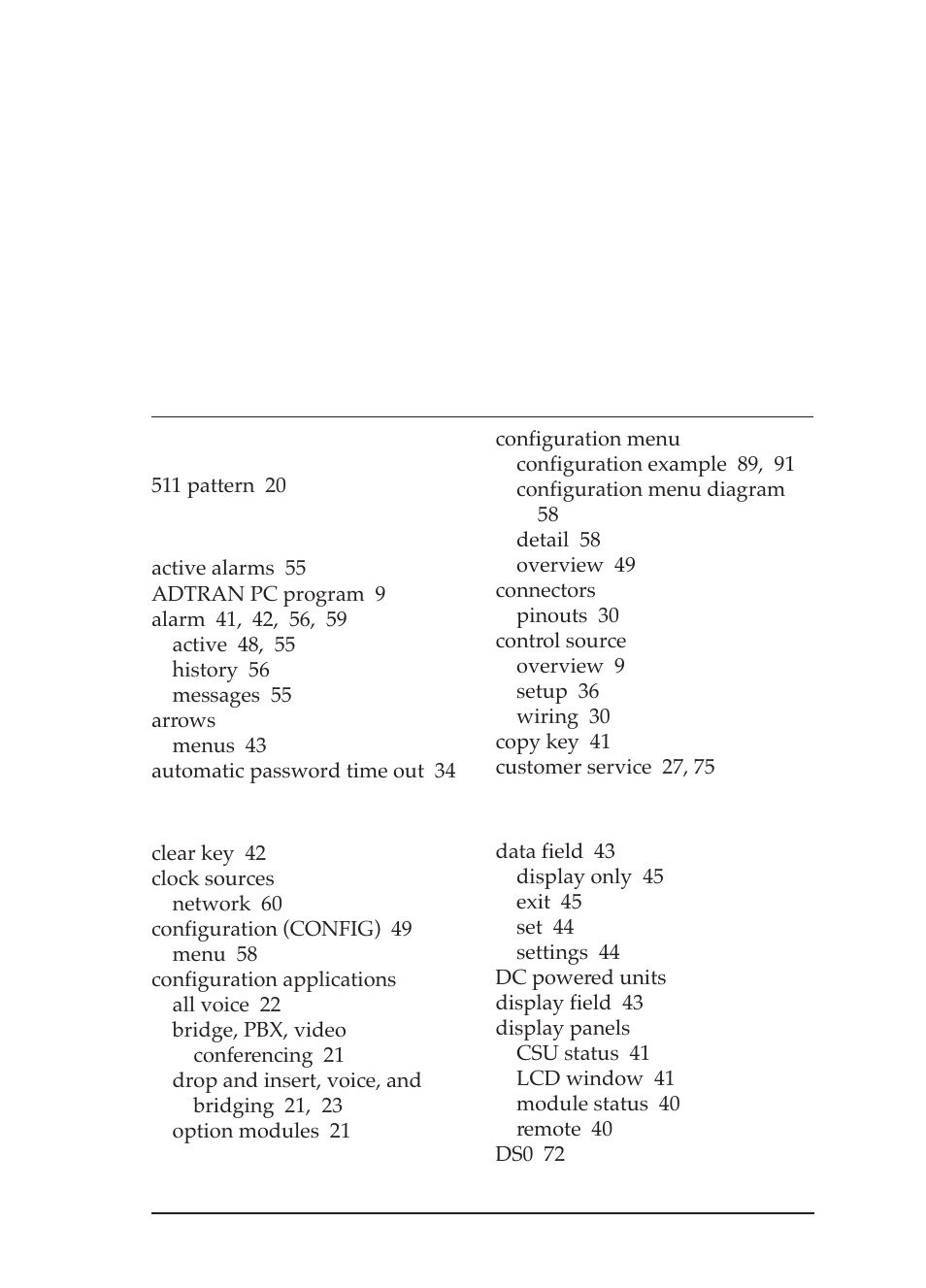 Index | ADTRAN TSU 600 User Manual | Page 129 / 133