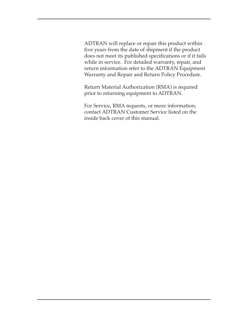 Warranty and customer service | ADTRAN TSU 600 User Manual | Page 39 / 133